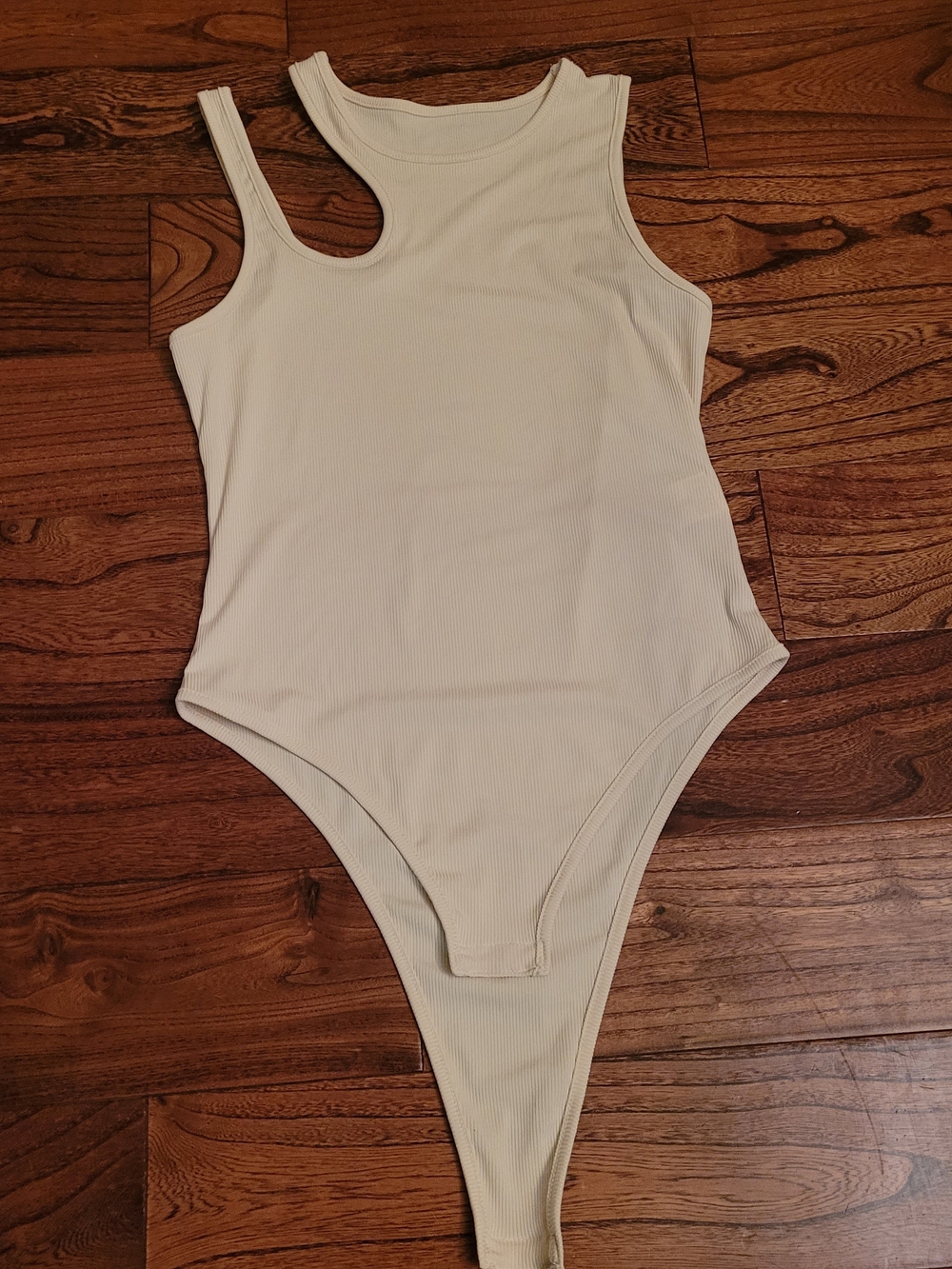 SHEIN Cream Ribbed Asymmetrical Strap Bodysuit